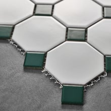 Stanmore Matt White & Green Octagon Porcelain Mosaic Tile